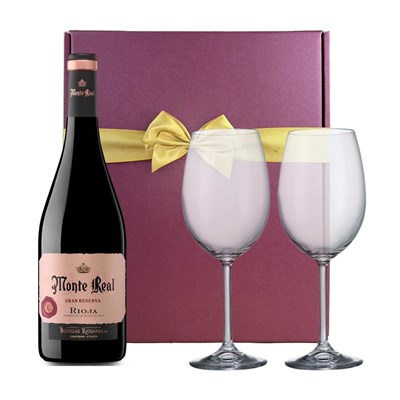 Monte Real Tinto Gran Reserva 75cl Red Wine And Bohemia Glasses In A Gift Box